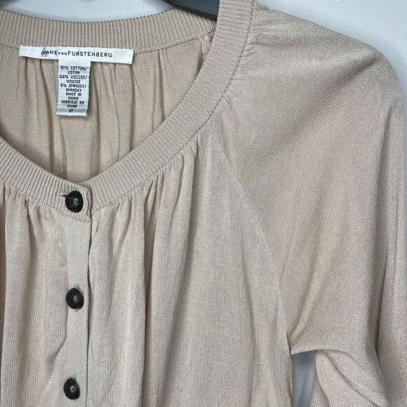 DIANE VON FURSTENBERG Womens Tan Lightweight Cardigan EUC Relaxed Cotton-Blend - Picture 3 of 9